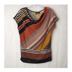 New Directions Striped Large Draped Cowl Neck Top